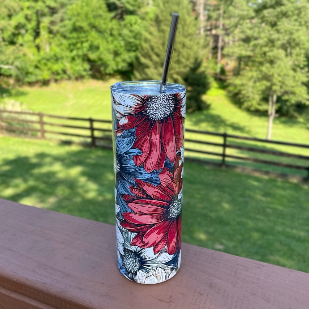 20 Oz Skinny Straight Tumbler - Patriotic Flower